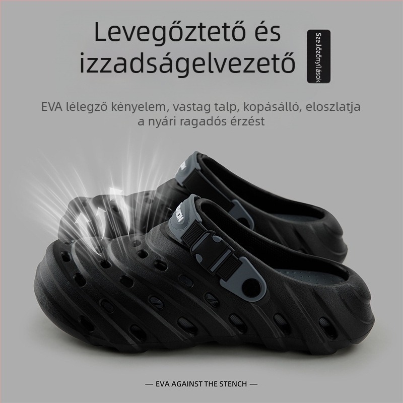Férfi EVA szandálok, lélegzőek, csúszásmentes talppal, zárt toe, 3–4 cm-es sarokkal, mindennapi kültéri használatra