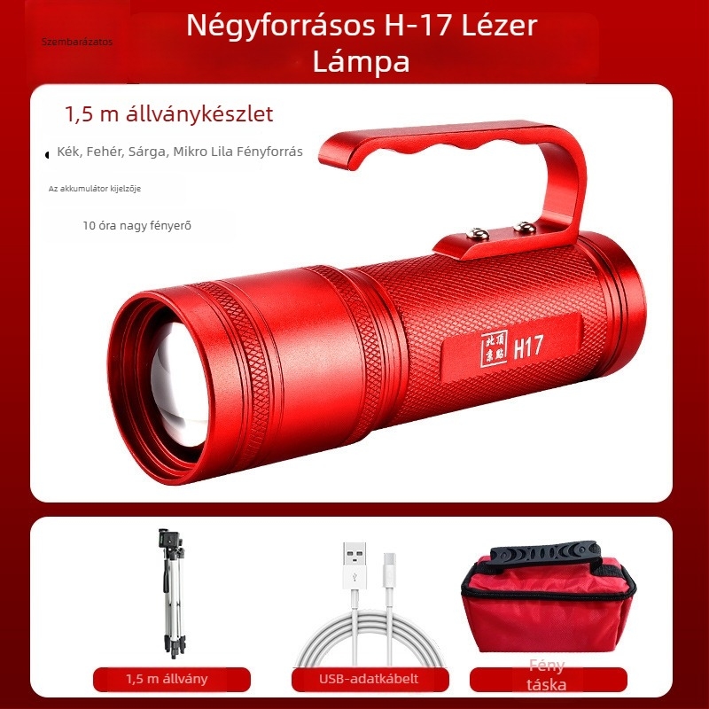 Kültéri zseblámpa horgászatra H17 négy LED fényforrással, 360° forgatás, 12 000 mAh, 20 W, LED (12 000 mAh, 20 W, hatótáv 200–500 m)