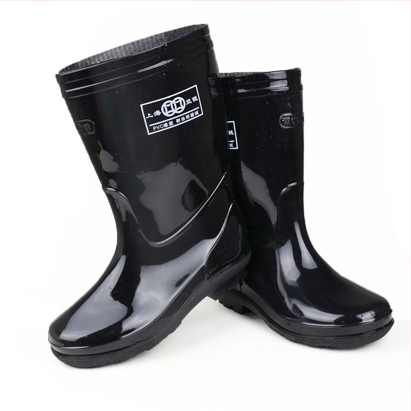 Unisex PVC esőcsizmák, középmagasak, csúszásmentes talppal, injekciós formájú talp, textil bélés