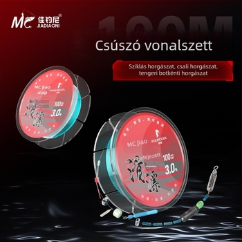 Csúszólinekészlet kész plútával, hosszú dobásra szánt damillal, nylon főzsinór 100 m a tározóhoz