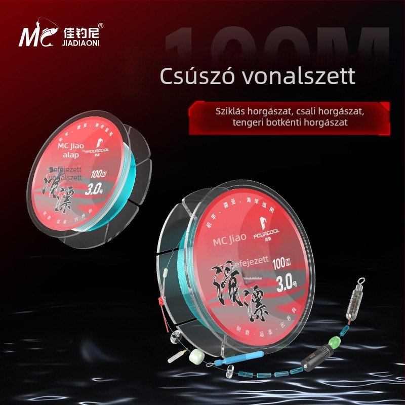 Csúszólinekészlet kész plútával, hosszú dobásra szánt damillal, nylon főzsinór 100 m a tározóhoz