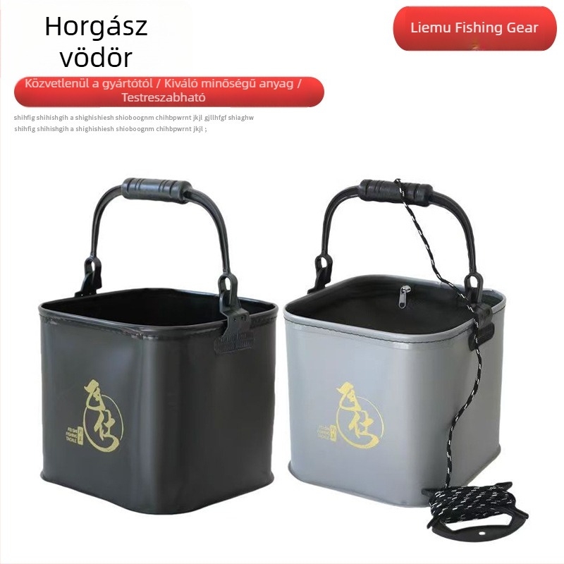 Kültéri horgászvödör fogantyúval, vízálló EVA anyagból, megerősített, hálóval és cipzárral