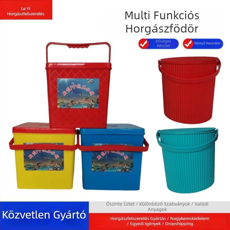 Műanyag horgász vödör fedéllel, négyzetes és kerek alakú tárolóedény jég alatti horgászathoz