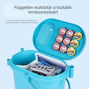 Többcélú ultrakönnyű horgász doboz, kompakt ülő vödörrel, megerősített élőhalas tartály, folyómenti horgászathoz