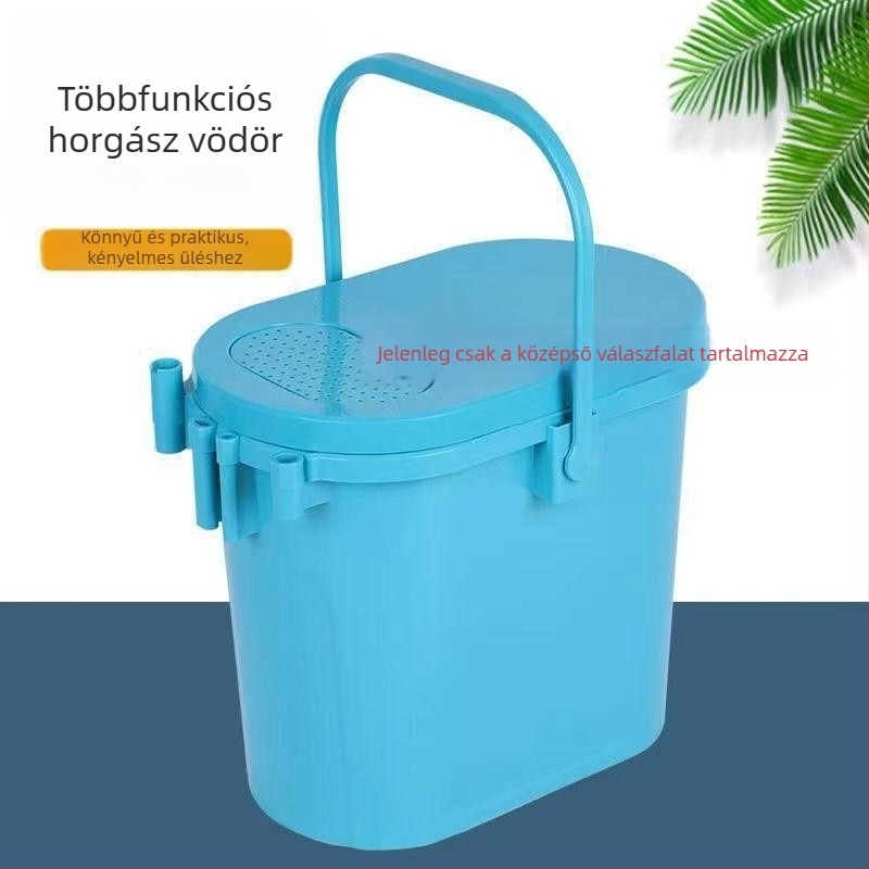 Többcélú ultrakönnyű horgász doboz, kompakt ülő vödörrel, megerősített élőhalas tartály, folyómenti horgászathoz