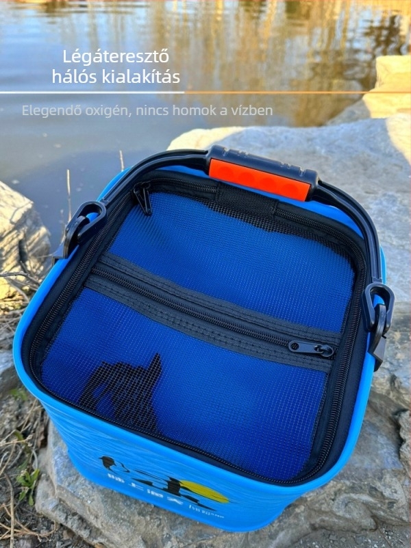 EVA élőhalas vödör, hordozható, összecsukható, hálós kivitel, lélegző