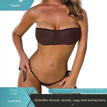 Hálós bikini szett átlátszó wrap felsővel és vékony pántokkal, tanga