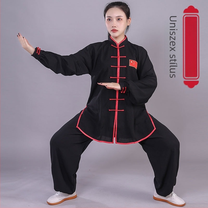 Macro Sentiment Uniszex Tai Chi Edzőruha Zászló Hímzéssel — 100% Poliészter, felnőtteknek