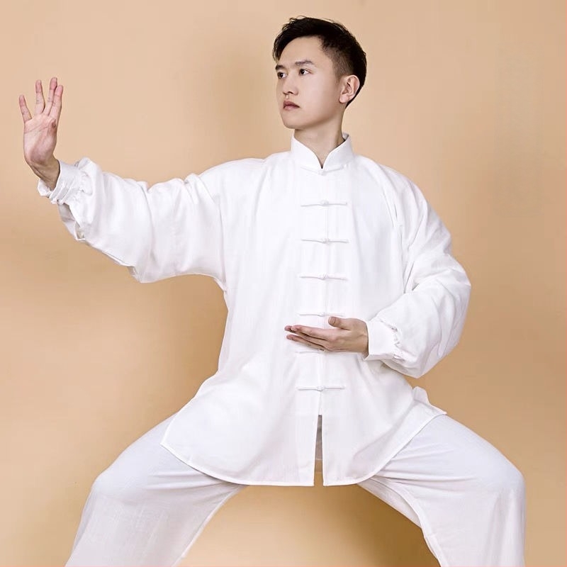 Férfi Tai Chi egyenruha len és pamut anyagból – reggeli gyakorláshoz, tavasztól őszig és nyárig