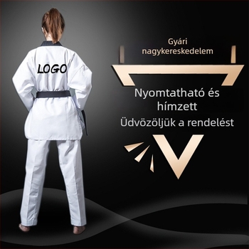 Taekwondo edzőruha – hosszú ujjú, gyerekeknek és felnőtteknek, pamut–polyészter keverék (55% poliészter), csíkos vagy egyszínű mintázat