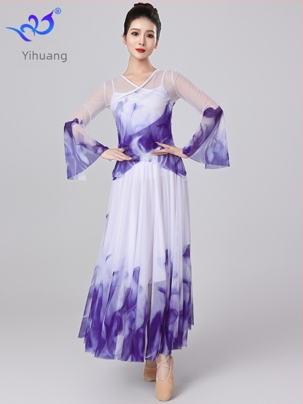 Klasszikus kínai táncruha hálós anyaggal – Yihuang, női színpadi outfit, poliészter 95%+, spandex <30%, Nyár 2025