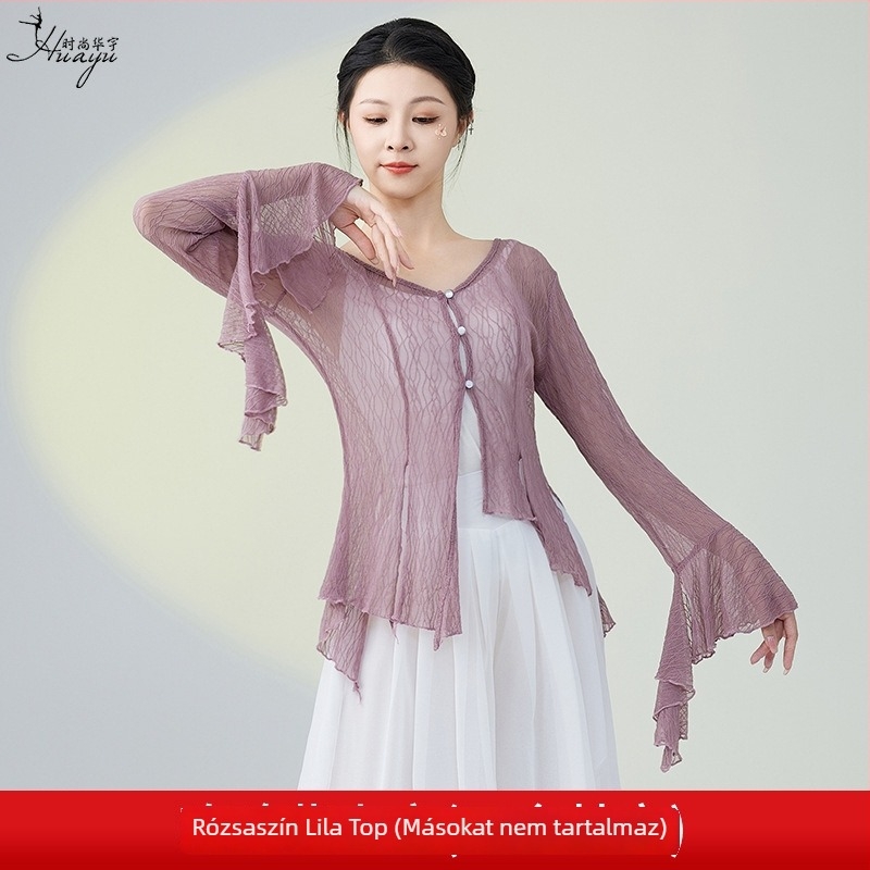 Női hálós kardigán felső néptánchoz, poliészter hálóanyag, 50–70% poliészter tartalom, 2025 tavasz