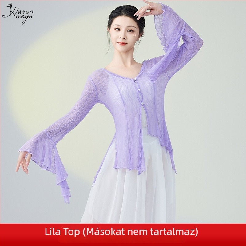 Női hálós kardigán felső néptánchoz, poliészter hálóanyag, 50–70% poliészter tartalom, 2025 tavasz