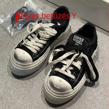 Magasító vászon sportcipő 3-7 cm-es magassággal, vastag gumitalpú, elöl fűzőzárású