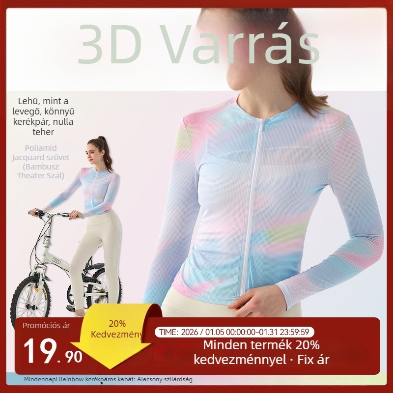 Női kerékpáros hosszú ujjú felső, légáteresztő, poliészter jacquard anyag bambuszszén fonalakkal