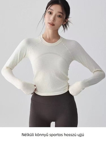 Női jóga felső hosszú ujjú, nedvességelvezető nylon anyagból, összetétel 92% nylon + 8% spandex, szűk fazon