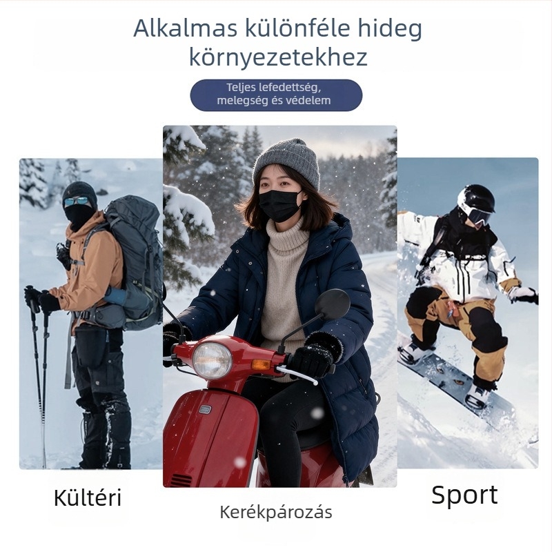 Téli kerékpáros kapucni fleece-béléssel ellátott maszkkal, integrált szemüveggel és fülvédővel, szélálló és hidegálló