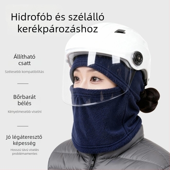 Egyrészes meleg balaclava kapucnival téli kerékpározáshoz és síeléshez – poliészter, unisex, arcvédő