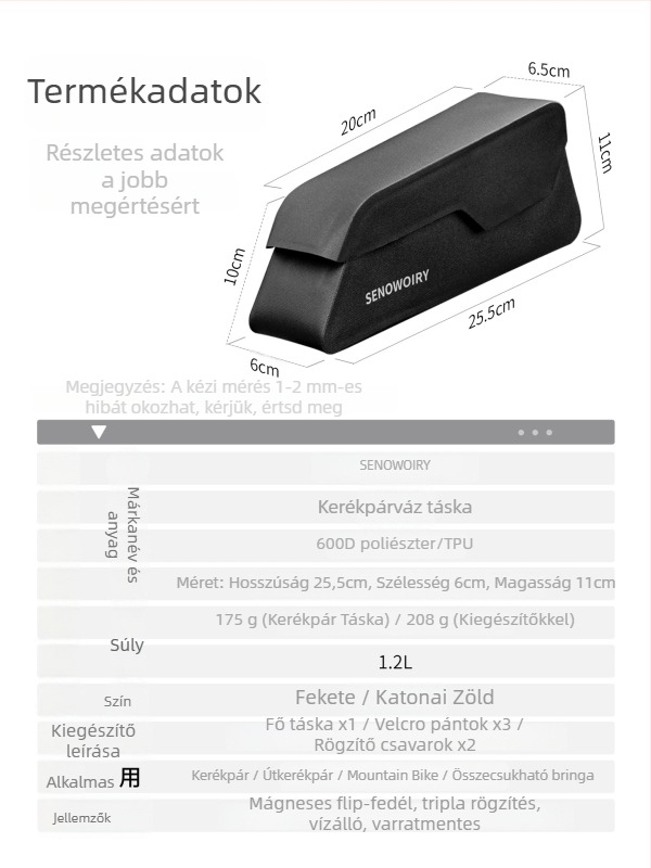 Senowoiry/ruì márkájú TPU előre felső cső táska a kerékpárhoz, modell Car Bag, kerékpáros táska, raktáron