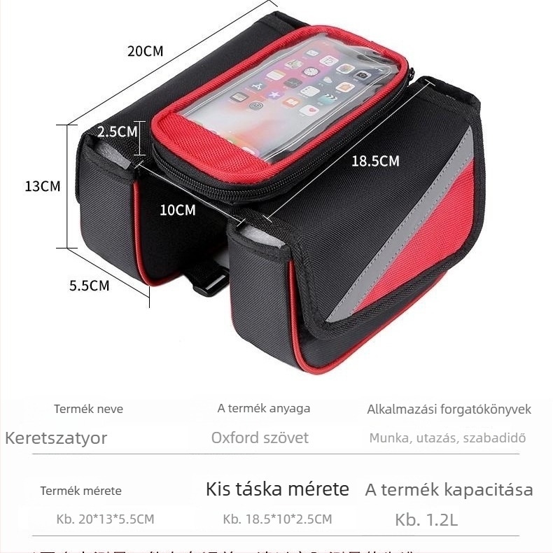 MTB kerékpár felsőcső táska érintőképernyős telefonzsebbel, modell 2706, Hangdong, poliészter