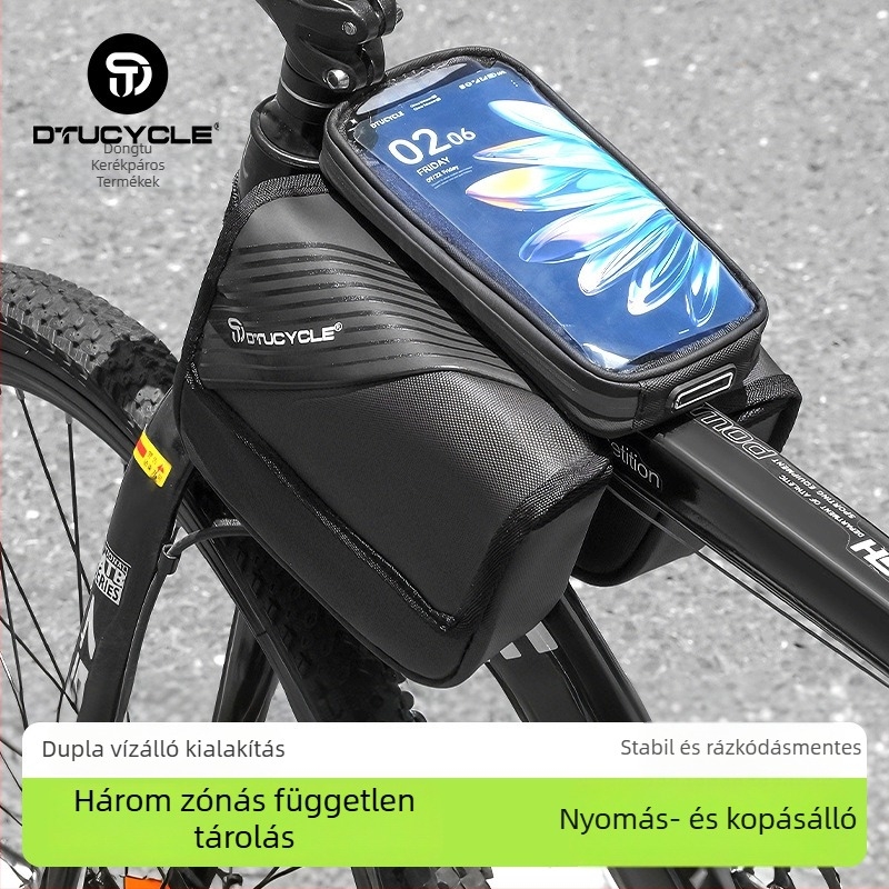 Dtucycle/Dongtu Dt-1115 MTB első váztáska, 2L, PU bőr, vízálló, kétoldalas, béléssel