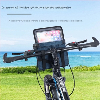 Vízálló első kerékpáros táska telefont navigációval, keresztpántos tároló, elektromos és összecsukható kerékpárokhoz, 5L PU