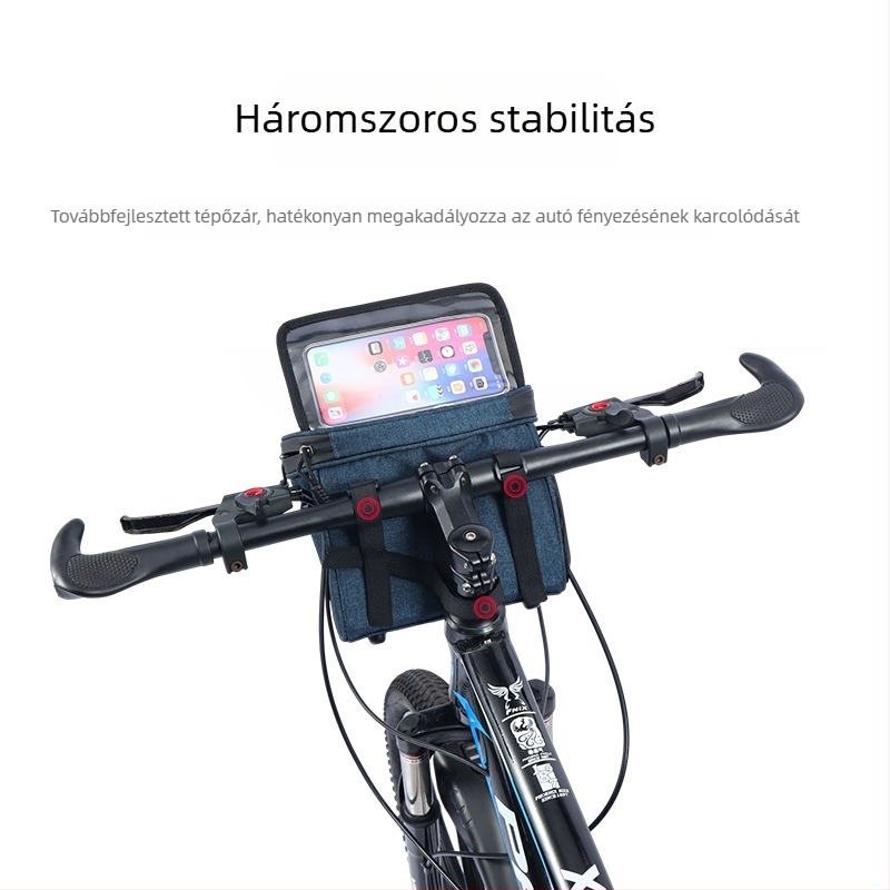 Vízálló első kerékpáros táska telefont navigációval, keresztpántos tároló, elektromos és összecsukható kerékpárokhoz, 5L PU