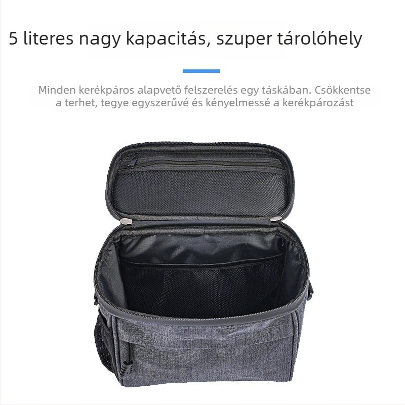Vízálló első kerékpáros táska telefont navigációval, keresztpántos tároló, elektromos és összecsukható kerékpárokhoz, 5L PU
