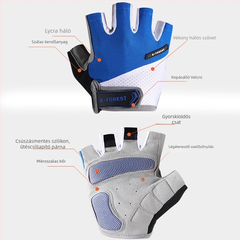 Uniszex kerékpáros kesztyű, légáteresztő Disc mesh anyagból, ütéscsillapító, csúszásmentes, anti-blister (független márka)