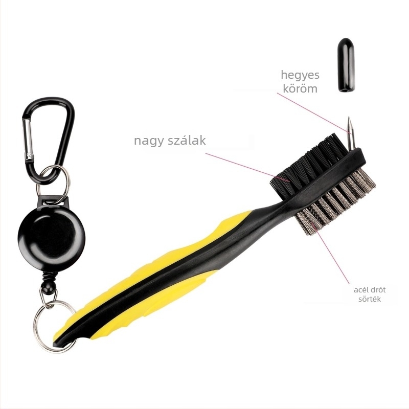 Golf klub- és cipőtisztító ecset tokkal — kétoldalas tisztítófej, műanyagból, logóval testreszabható