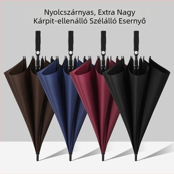 Golf esernyő 8 rostos bordázattal, 190T ütésálló vászon, EVA fogantyú, automatikus nyitás és zárás, logó nyomtatás lehetséges