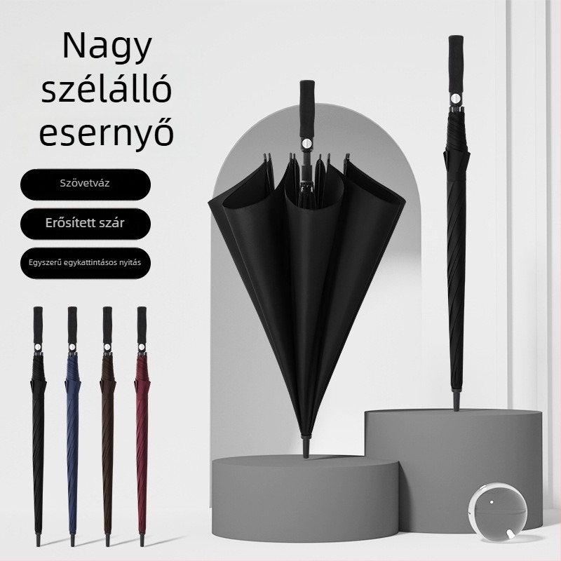 Golf esernyő 8 rostos bordázattal, 190T ütésálló vászon, EVA fogantyú, automatikus nyitás és zárás, logó nyomtatás lehetséges