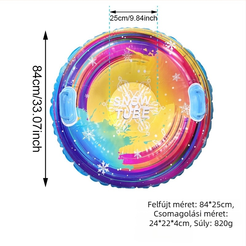Felfújható hócső, PVC anyag, 7–14 éveseknek, kültéri használatra (kemping, rendezvények), vastag párnázott kialakítás