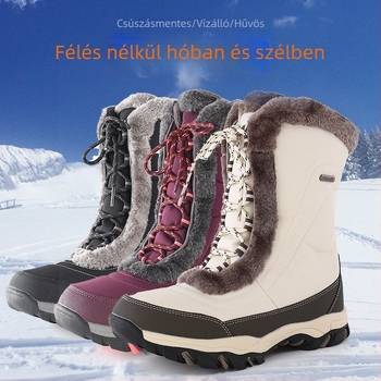 Női vízálló havas csizma, csúszásmentes gumitalp, középmagas felsőrész, meleg Cordura felsőrész