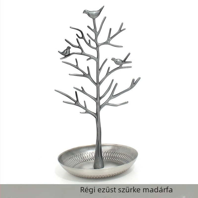 Madárfa alakú ékszertartó, fém, kétszintes, művészi stílus