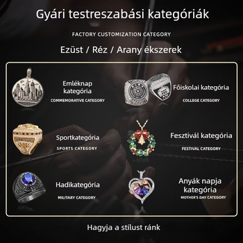 Személyre szabott egyetemi osztálygyűrű rézből, geometriai forma, cirkón beültetéssel és gyémánt díszítéssel