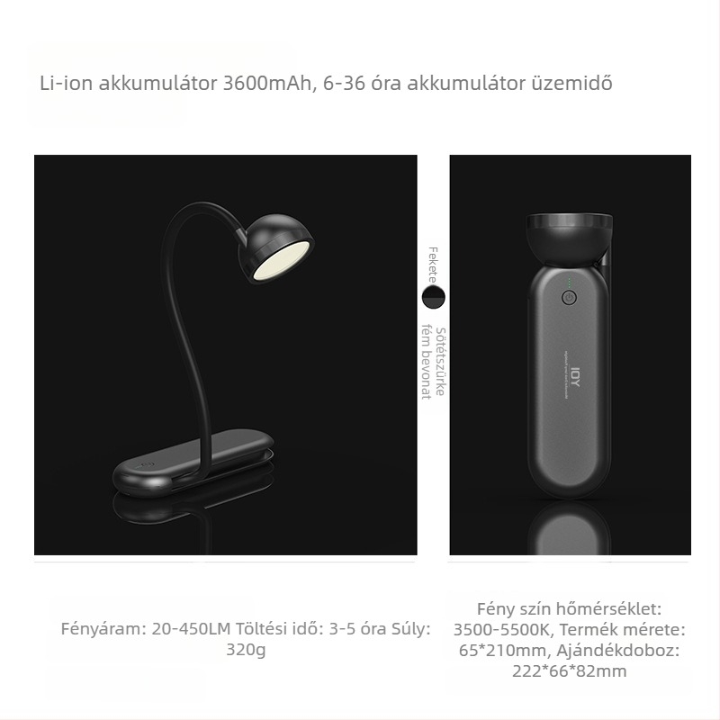 Szemvédő asztali lámpa kétfényforrással, hordozható, beépített lítium akkumulátorral, ABS árnyékolóval, olvasáshoz és tanuláshoz.