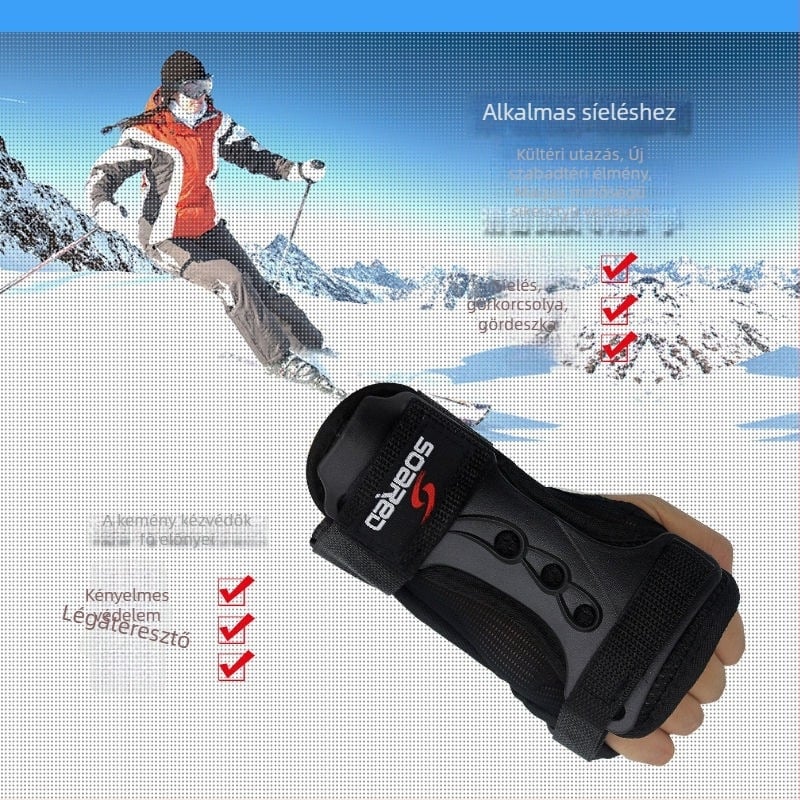 Csuklóvédők síeléshez és görkorcsolázáshoz, megerősítettek, hosszabbított csuklóvédők, állítható merev támasz