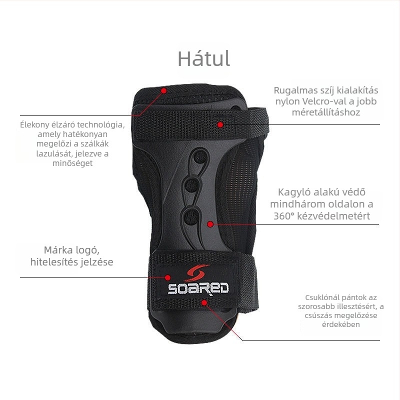 Csuklóvédők síeléshez és görkorcsolázáshoz, megerősítettek, hosszabbított csuklóvédők, állítható merev támasz