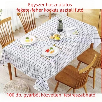 Egyszer használatos műanyag asztalterítő, extra vastag, kockás mintával, vízálló és olajálló, logóval nyomtatható