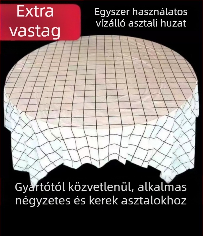 Egyszer használatos műanyag asztalterítő, extra vastag, kockás mintával, vízálló és olajálló, logóval nyomtatható