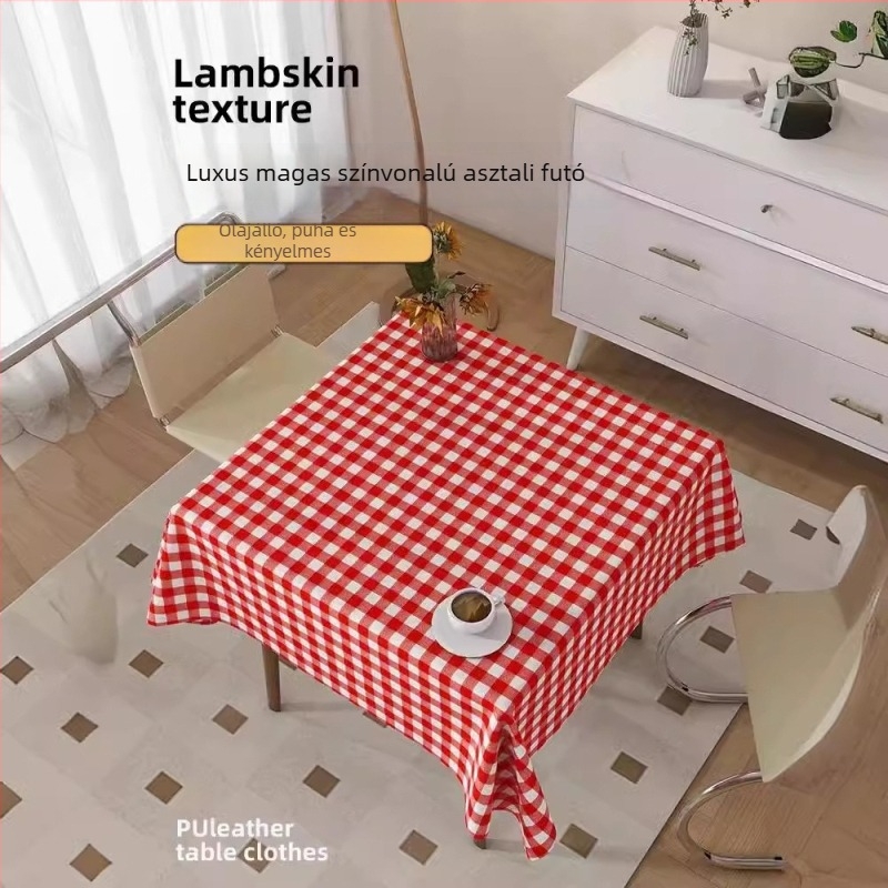 Egyszer használatos műanyag asztalterítő, extra vastag, kockás mintával, vízálló és olajálló, logóval nyomtatható