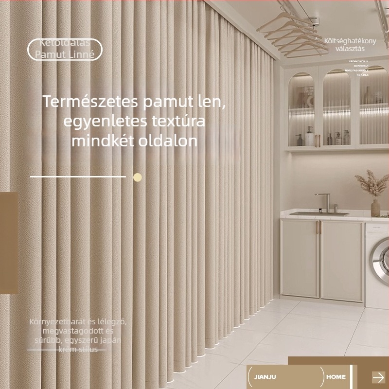 Kétoldalas mesterséges kender árnyékoló függöny, sima szövésű, selyemréteggel, 71–90% árnyékolás, modern minimalist stílus, bérleti függöny