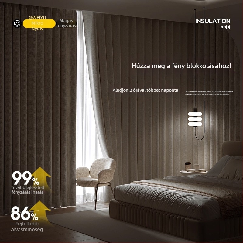 Kétoldalas mesterséges kender árnyékoló függöny, sima szövésű, selyemréteggel, 71–90% árnyékolás, modern minimalist stílus, bérleti függöny