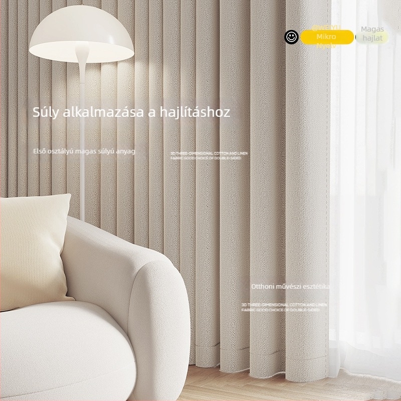 Kétoldalas mesterséges kender árnyékoló függöny, sima szövésű, selyemréteggel, 71–90% árnyékolás, modern minimalist stílus, bérleti függöny