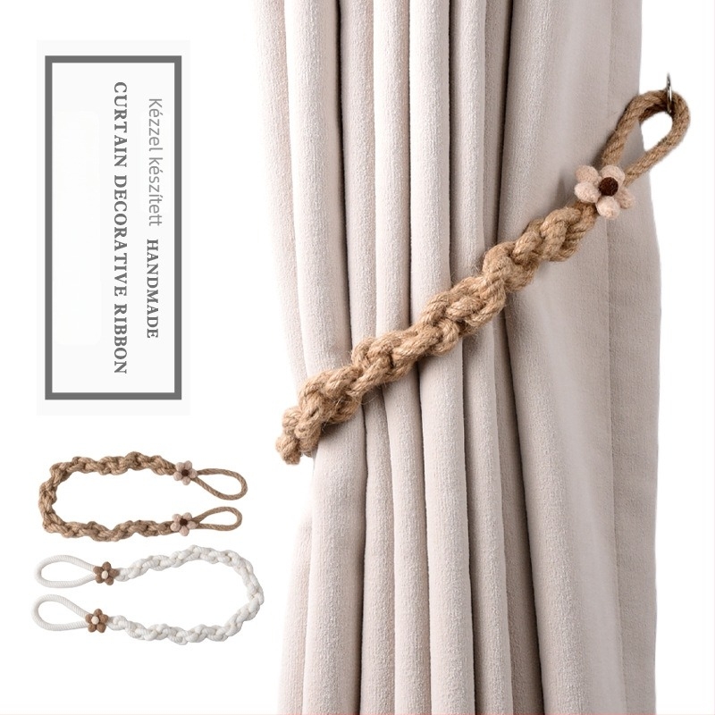 Függönyövek, kézzel szőtt pamut és len anyagból, friss virág motívummal, modern minimalista stílus, testreszabható