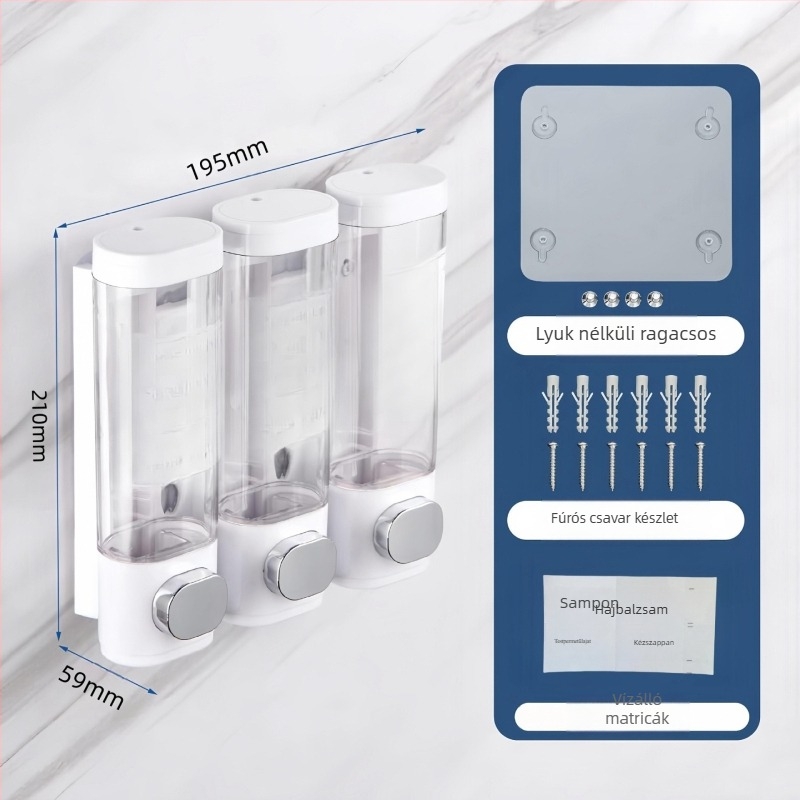 Műanyag falra szerelhető szappanadagoló érintéses szenzorral, fúrás nélküli rögzítés