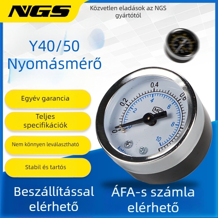 Pontos nyomásmérő légkompresszorhoz, 40 mm névleges átmérő, 0-1 tartomány, pontossági osztály 1.6, Modell Y40-01, NGS