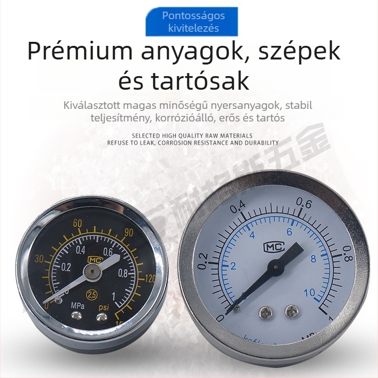 Pontos nyomásmérő légkompresszorhoz, 40 mm névleges átmérő, 0-1 tartomány, pontossági osztály 1.6, Modell Y40-01, NGS