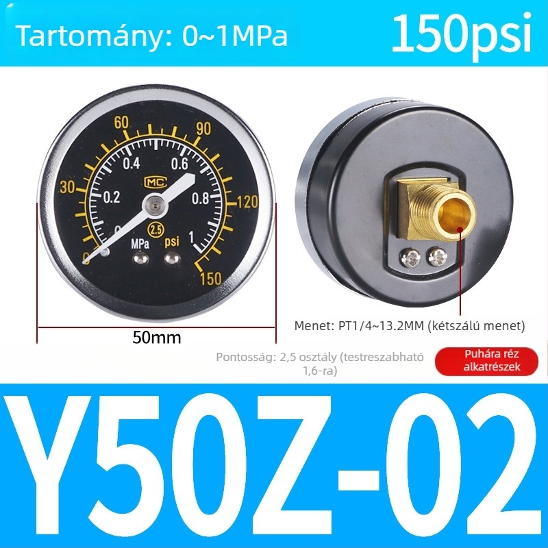 Pontos nyomásmérő légkompresszorhoz, 40 mm névleges átmérő, 0-1 tartomány, pontossági osztály 1.6, Modell Y40-01, NGS